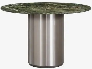 Ronde Eettafel Ø120 Cm Luceida Groen Marmer Forest & Geborsteld Roestvrij Staal - Sklum