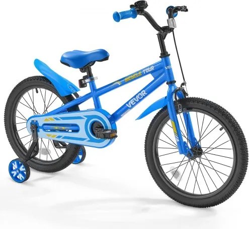 VEVOR Kinderfiets, 18 inch BMX-fiets met zijwieltjes, aanbevolen kinderlengte 110-140 cm, stevig en eenvoudig te monteren, peuterfiets voor jongens en meisjes om te leren fietsen, blauw