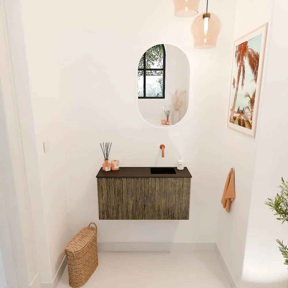 Mondiaz Joya 80cm toiletmeubel dusk met wastafel faye rechts zonder kraangat urban
