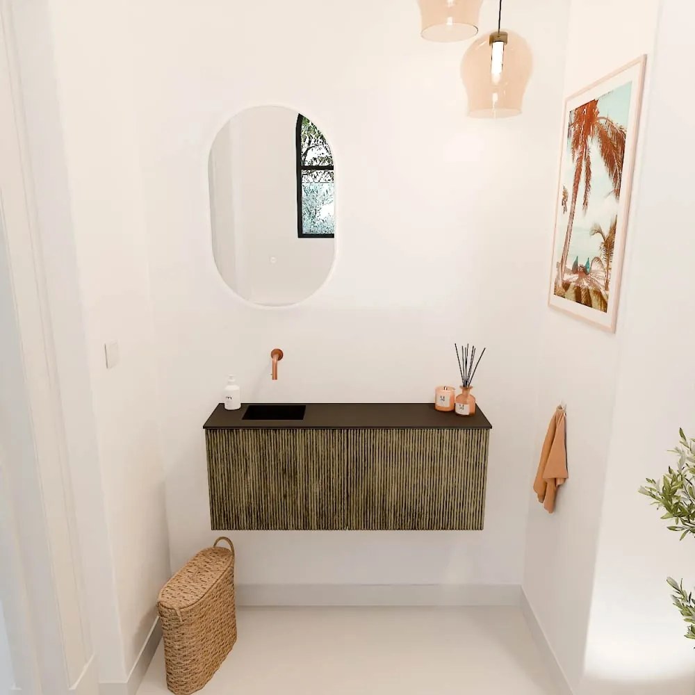 Mondiaz Joya 100cm toiletmeubel dusk met wastafel faye links zonder kraangat urban