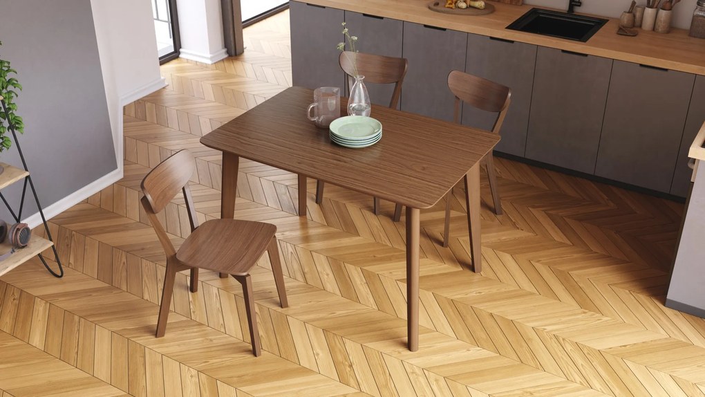 ROXY noten naturel, 120cm/80cm - RETRO KEUKEN-/DININGTAFEL - rechthoekige houten tafel