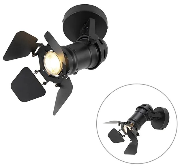 Industriele studioSpot / Opbouwspot / Plafondspot zwart GU10 met kleppen - Movie Industriele / Industrie / Industrial GU10 cilinder / rond rond Binnenverlichting Lamp