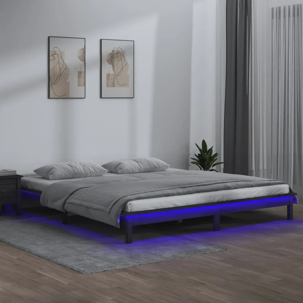 vidaXL Bedframe LED massief hout grijs 160x200 cm