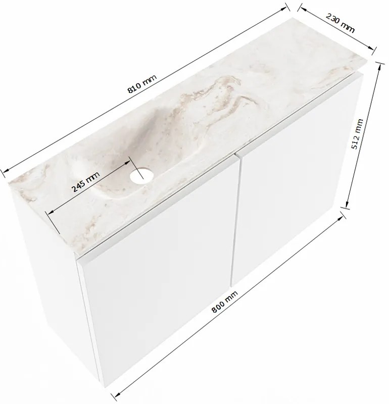 Mondiaz Ture DLux toiletmeubel 80cm smoke met wastafel glace links met kraangat