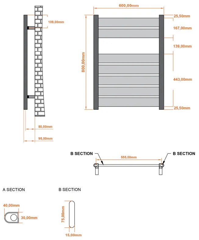 Eastbrook Santero handdoekradiator 60x80cm 289W chroom