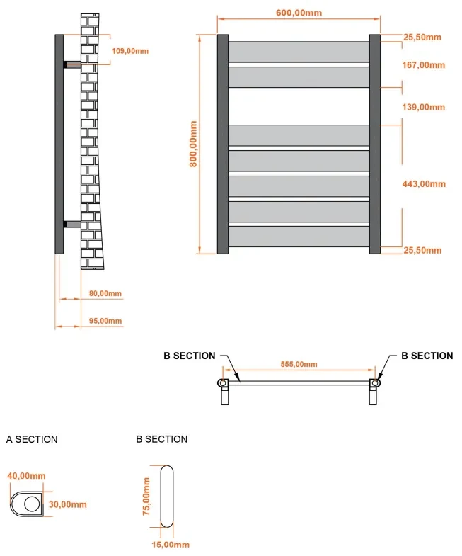 Eastbrook Santero handdoekradiator 60x80cm 509W wit glans