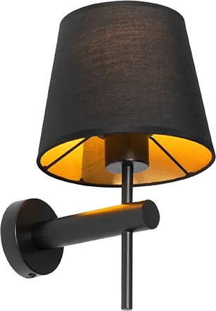 Moderne wandlamp zwart incl. kap met gouden binnenkant - Pluk