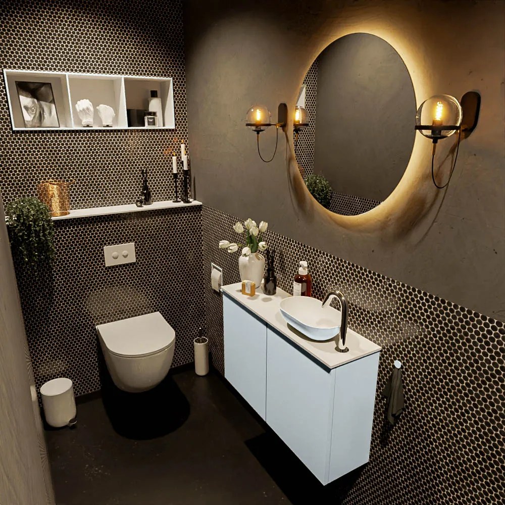 Mondiaz Fowy toiletmeubel 80cm clay met lichtgrijze waskom rechts en kraangat