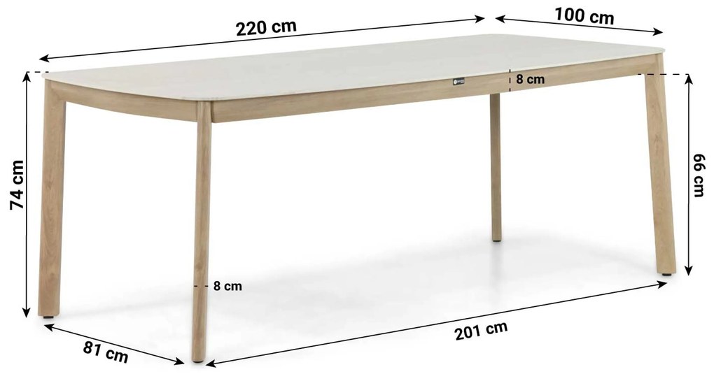 Dining Tuintafel rechthoekig 220 x 100 cm Aluminium Taupe Santika Indah