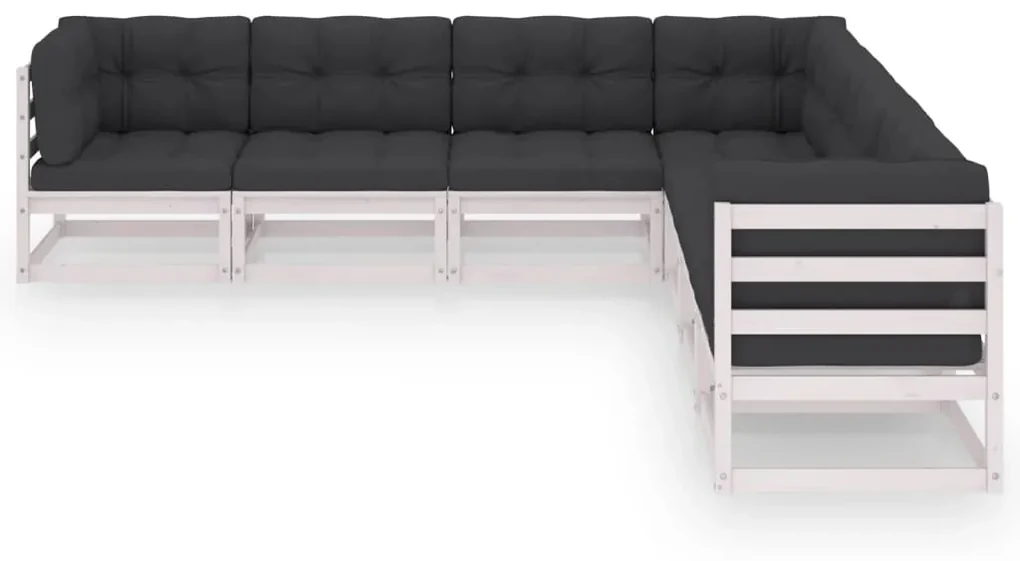 vidaXL 7-delige Loungeset met kussens massief grenenhout wit