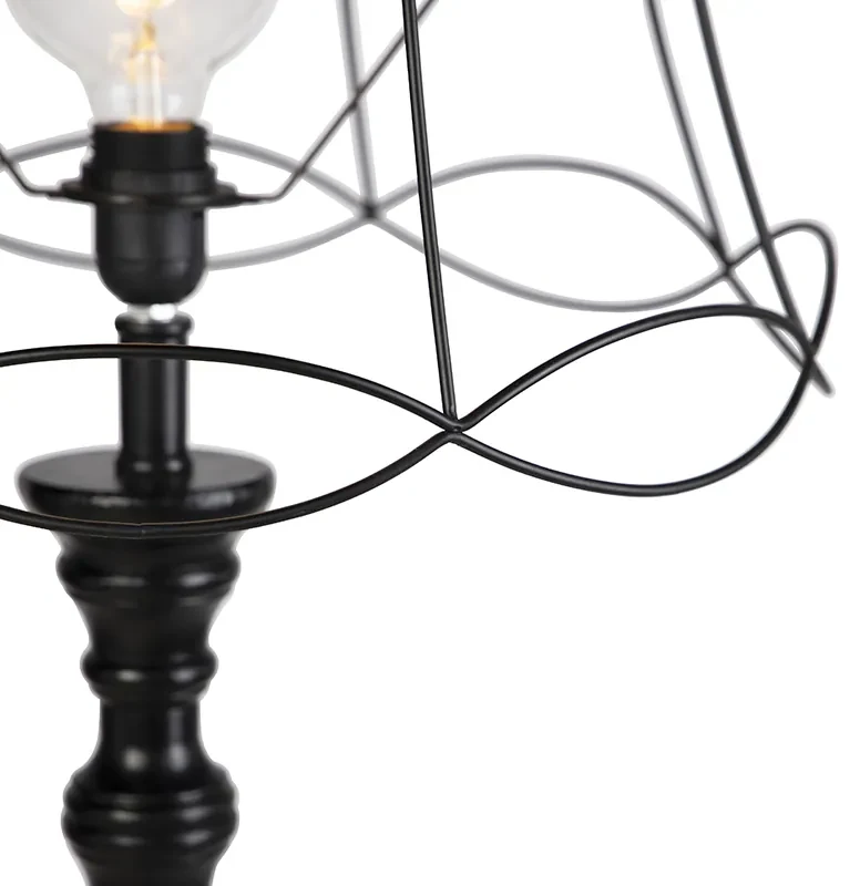 Vloerlamp zwart met Granny Frame kap 45 cm - Classico Klassiek / Antiek Minimalistisch E27 Draadlamp rond Binnenverlichting Steen / Beton Lamp