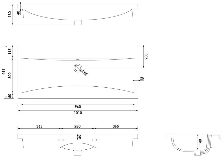 Brauer Halo wastafel keramiek 100cm zonder kraangat wit glans