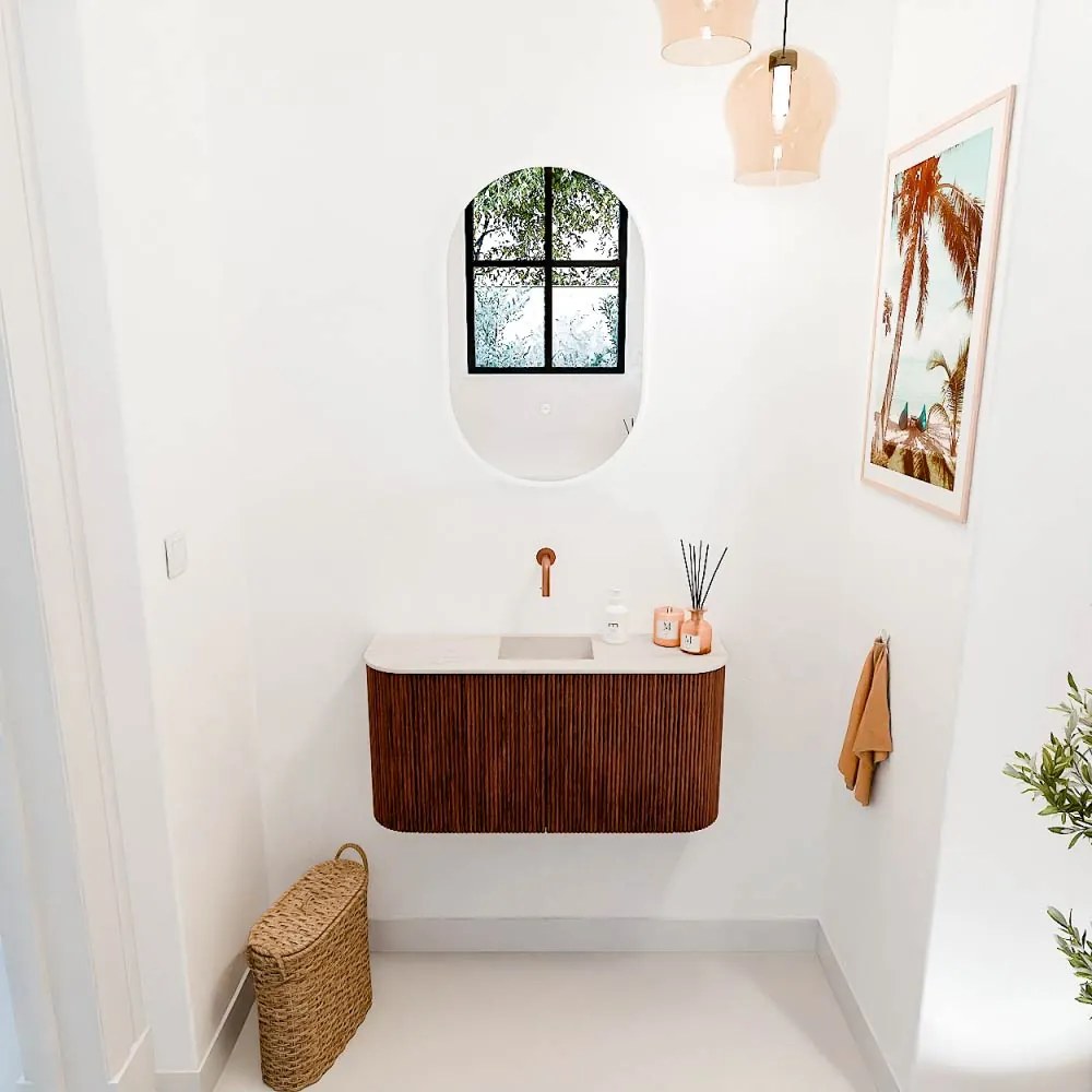 Mondiaz Joya DLux 85cm toiletmeubel ronding links/rechts ruby met wastafel faye midden zonder kraangat meli