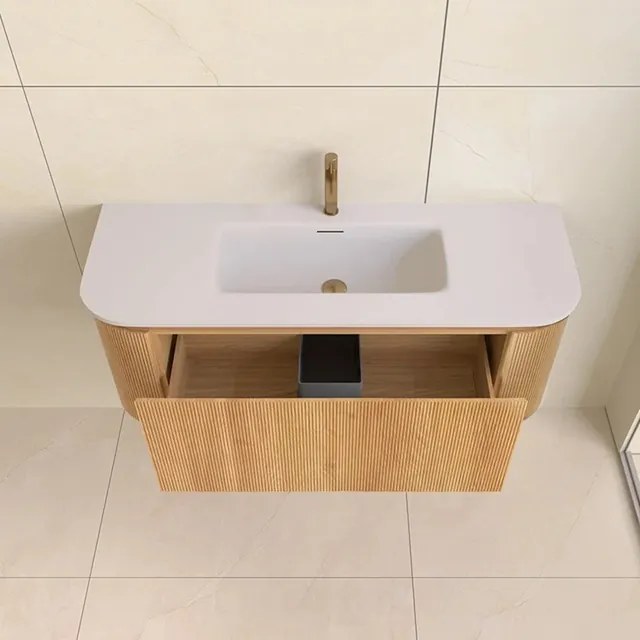 Lambini Designs Eleganza rond badmeubel 120cm acacia met ribbelfront en wastafel met kraangat