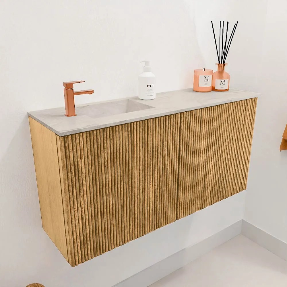 Mondiaz Joya DLux 80cm toiletmeubel oak met wastafel faye links 1 kraangat ostra