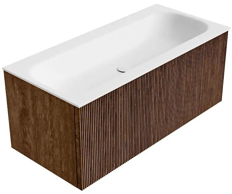 Mondiaz Kurve 100cm badmeubel walnut met 1 lade en wastafel big medium midden zonder kraangat