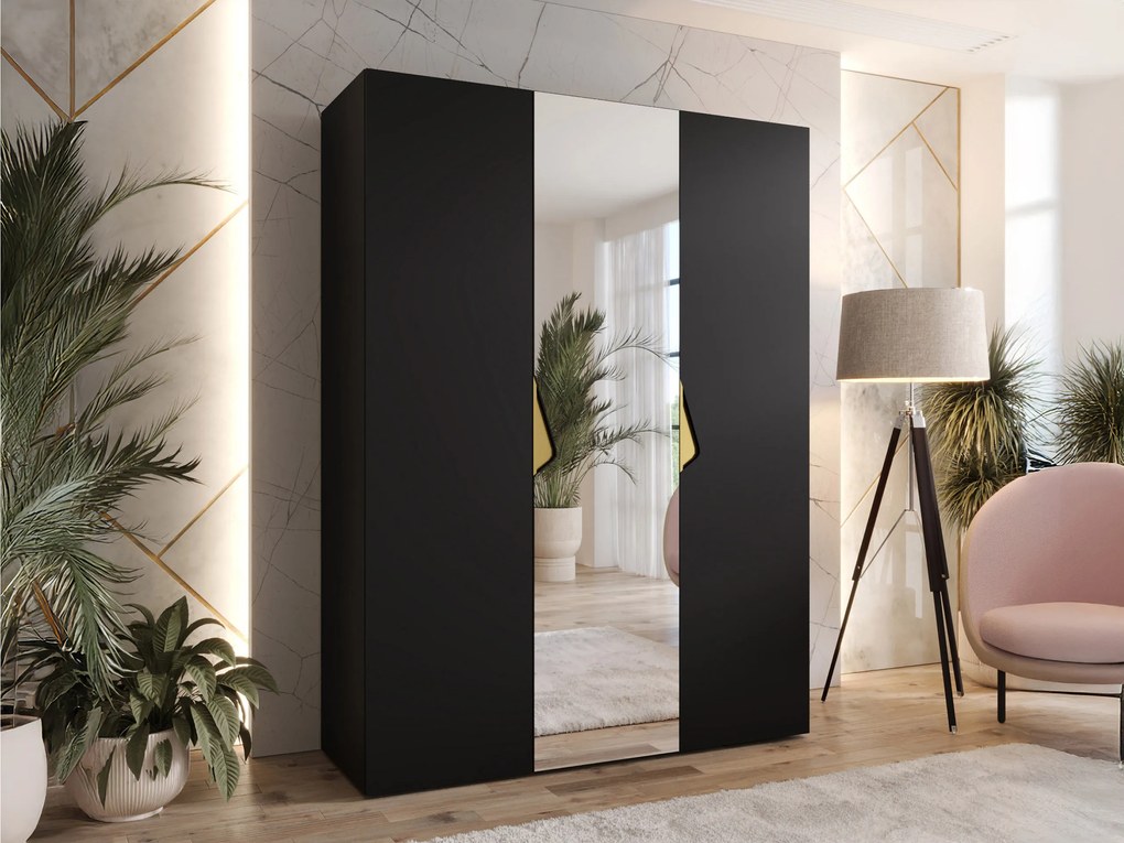 Kledingkast Hartford 624, Gouden, Zwart, 202x150x52cm, 104.8 kg, Kledingkast deuren: Met scharnieren
