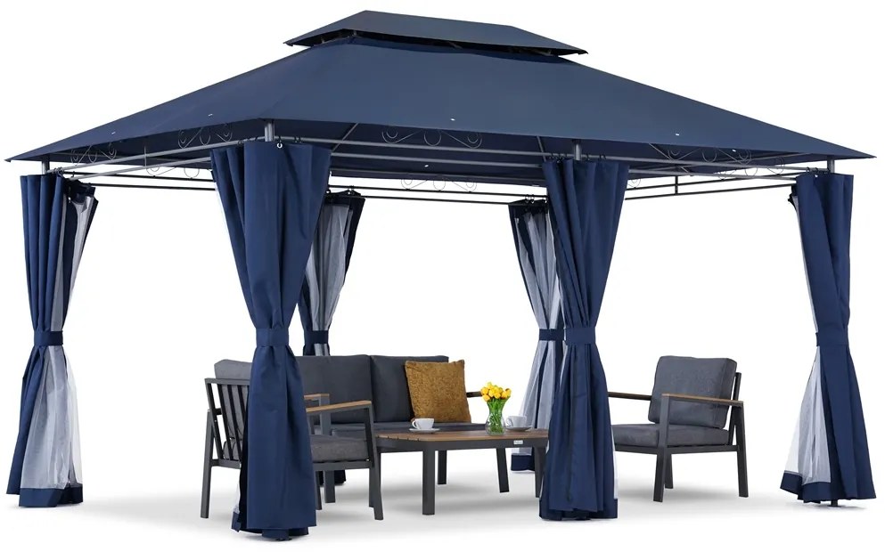 Marineblauw Ibiza tuinpaviljoen 3x4m met klamboe Garden Point