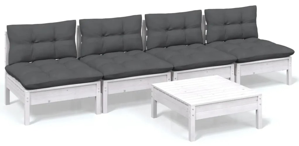 vidaXL 5-delige Loungeset met antracietkleurige kussens grenenhout