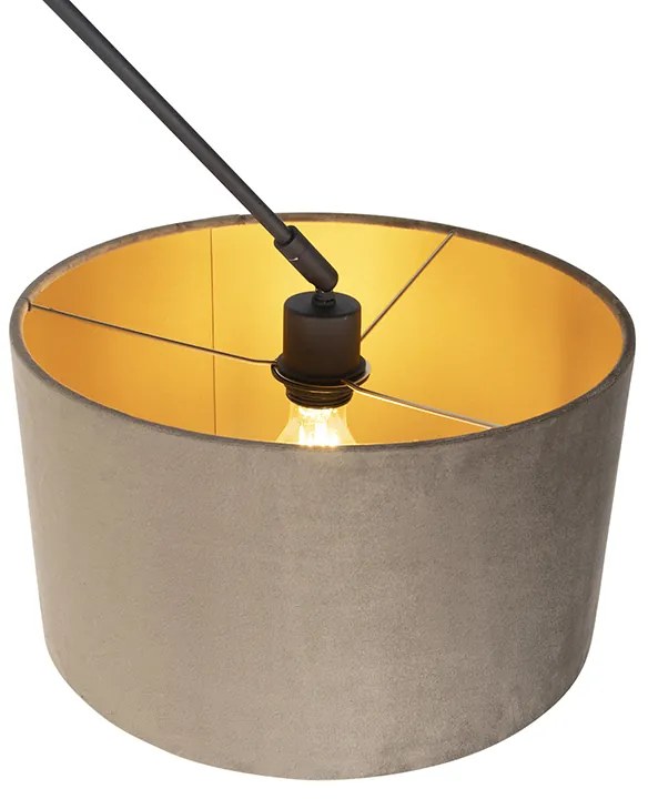 Hanglamp zwart met velours kap taupe met goud 35 cm - Blitz