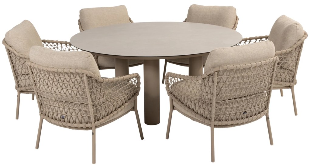 Donato Sardinia low dining set 7 delig 160 cm rond keramiek latte 4 Seasons Outdoor