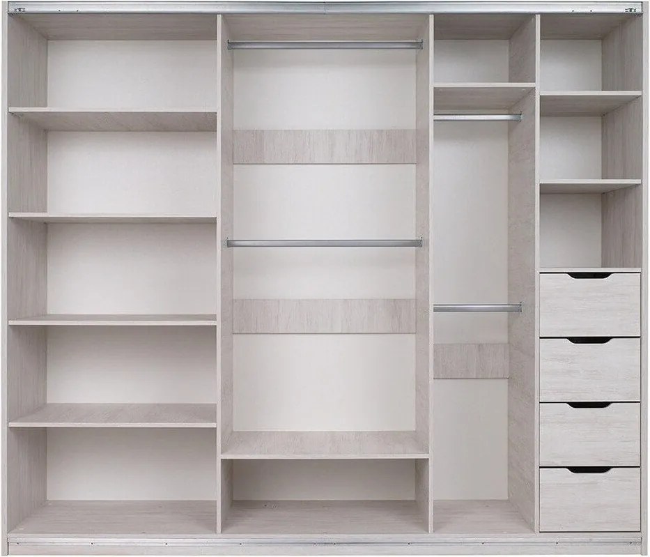 Kledingkast Fivelbo 110, Klooster eik, Glanzend zwart, 215x250x69cm, 273 kg, Kledingkast deuren: Schuivend, Aantal planken: 9, Aantal planken: 9