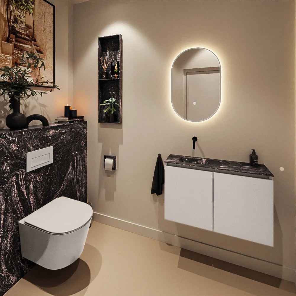 Mondiaz Ture DLux toiletmeubel 80cm linen met wastafel lava links zonder kraangat