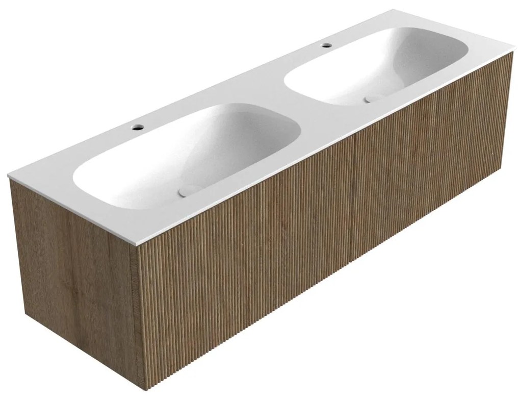 Mondiaz Kurve 150cm badmeubel dusk met 2 lades en wastafel big small dubbel 2 kraangaten