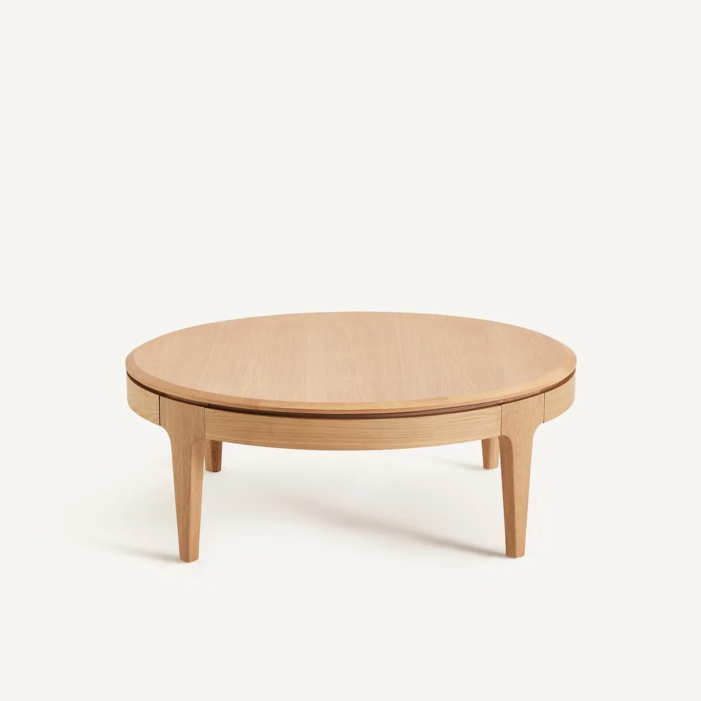 Ronde salontafel, massief eiken en fineer, 2 lades, SANARA