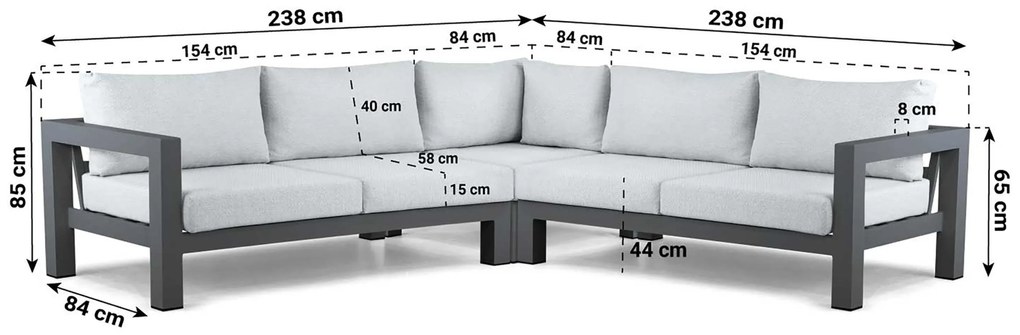 Hoek loungeset 5 personen Aluminium Grijs Lifestyle Garden Furniture Luca