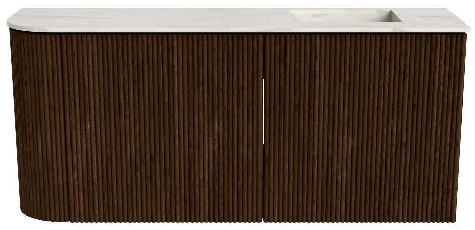 Mondiaz Joya DLux 90cm toiletmeubel ronding links walnut met wastafel faye rechts zonder kraangat ostra