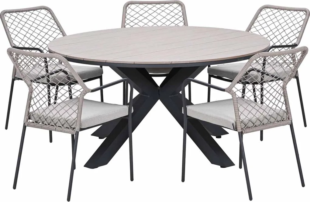 Garden Impressions Ross tuinset sand 6-delig - Tulli tuintafel light teak look Ø148 cm