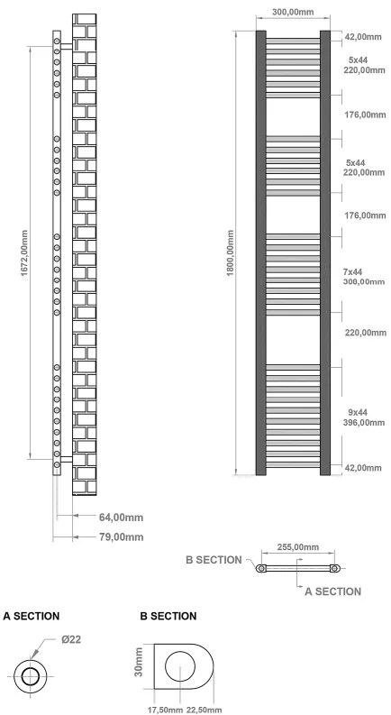 Eastbrook Wingrave handdoekradiator 30x180cm wit mat 619W