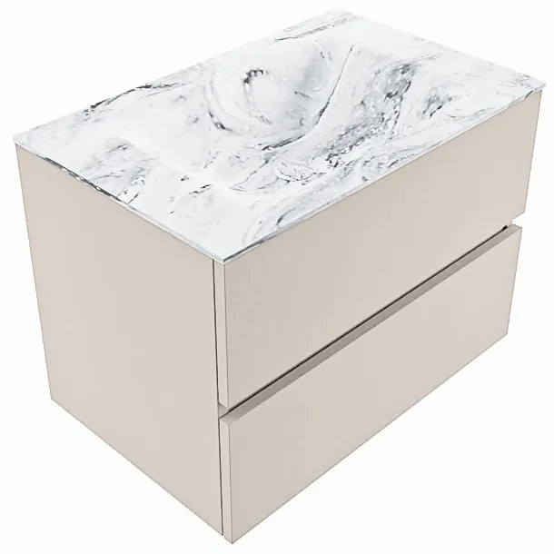 Mondiaz Vica DLux badmeubel 70cm linen 2 lades met wastafel glace midden zonder kraangat