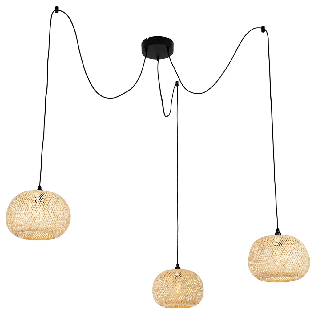 Oosterse buiten hanglamp bamboe 3-lichts IP44 - RafaelOosters E27 IP44 Buitenverlichting rond