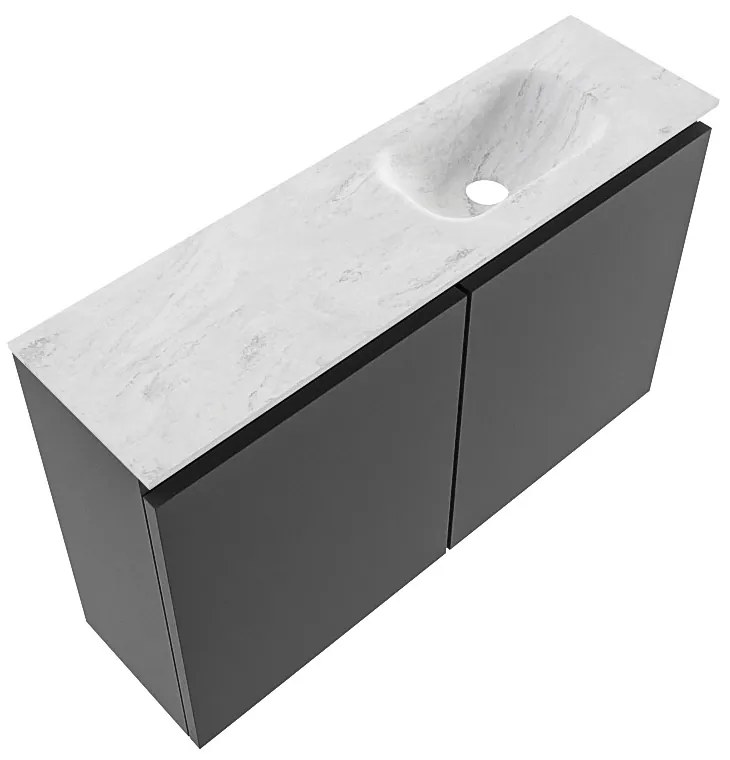 Mondiaz Ture DLux toiletmeubel 80cm dark grey met wastafel opalo rechts zonder kraangat