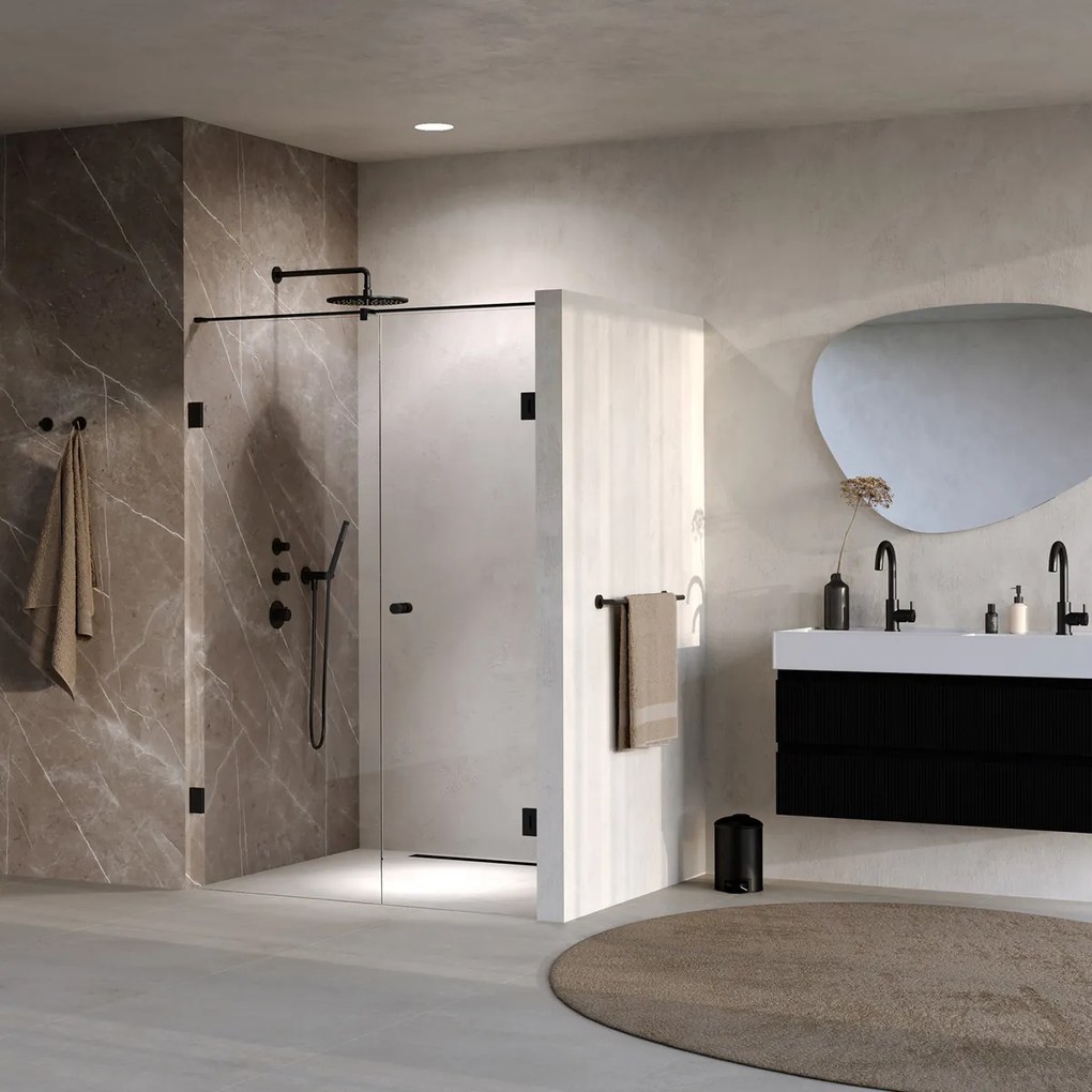 Brauer Void Carving profielloze nisdeur 130cm met draaideur 60cm aan muur zwart mat