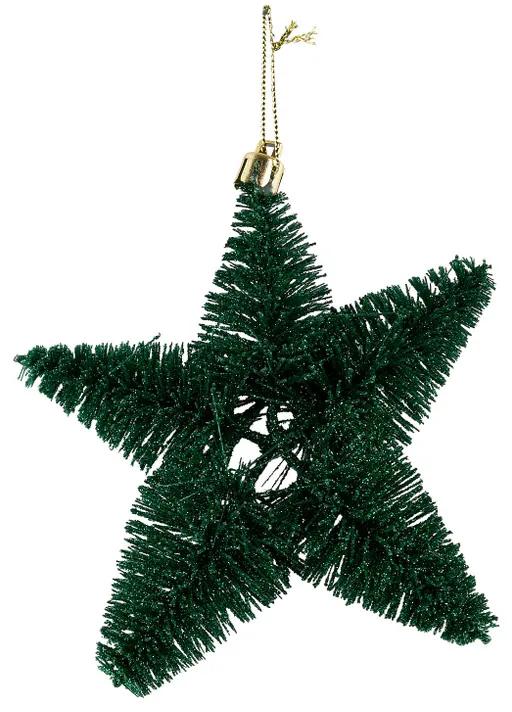 Kerstster met glitter - Groen - 11,5 cm