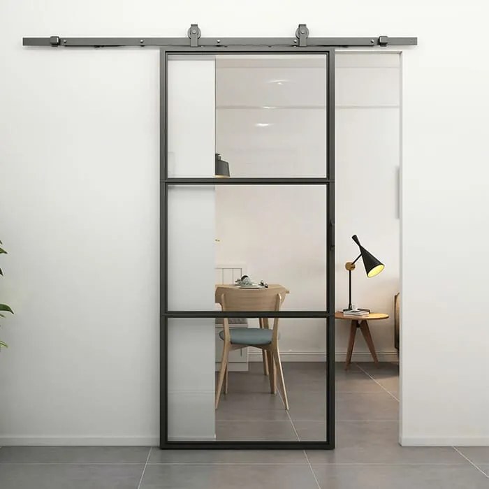 Maatwerk Loftdeur Schuifdeur -  3-vaks Helder Glas - Tan - Incl. Rails