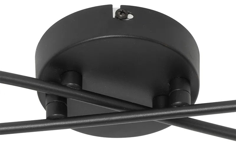 Moderne plafondlamp zwart 4-lichts met smoke glas - Athens