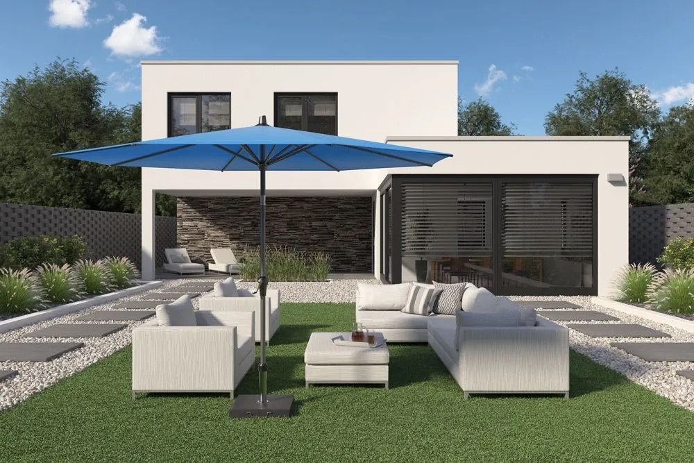 Platinum Riva stokparasol 3 m. rond - Light Grey met voet en hoes