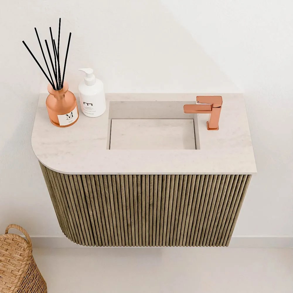 Mondiaz Joya DLux 50cm toiletmeubel ronding links dusk met wastafel faye rechts 1 kraangat meli