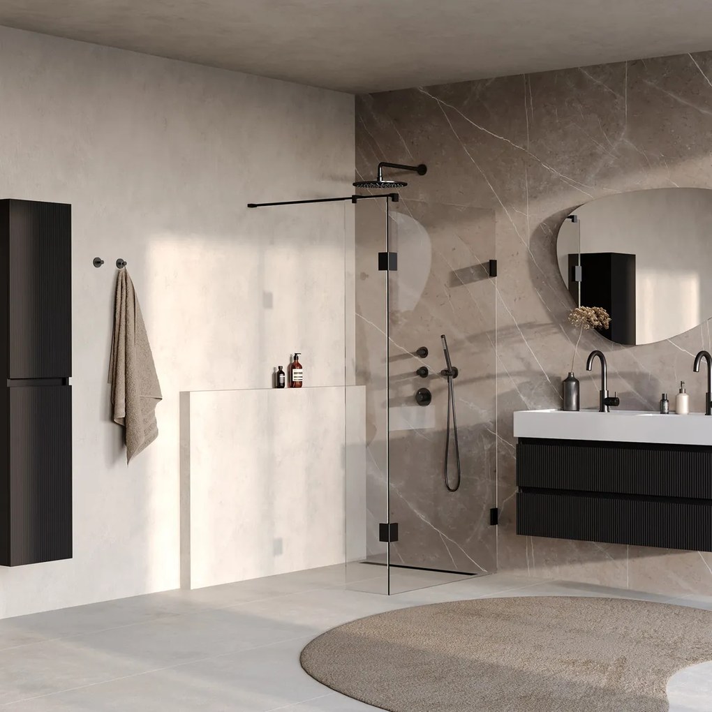 Brauer Void profielloze inloopdouche 90cm met 30cm zijwand zwart mat