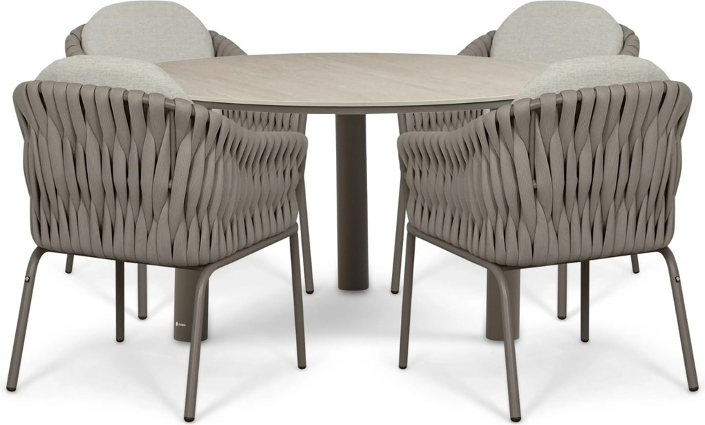 Tuinset Ronde Tuintafel 4 personen 140 cm Rope Taupe Santika Furniture Santika