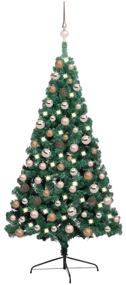 vidaXL Kunstkerstboom met LED's en kerstballen half 120 cm groen