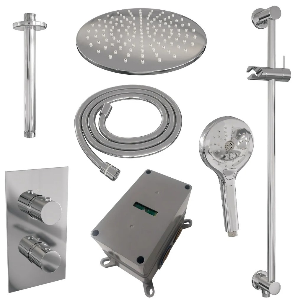 Brauer Chrome Edition inbouw regendouche met 3 standen handdouche, plafondarm, glijstang en hoofddouche 30cm set 48 chroom