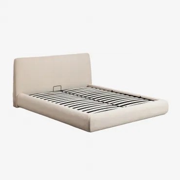 Bed Met Opklapbare Gestoffeerde Opbergruimte Norena Chenille Crème Beige & 160 X 200 Cm & Zonder Matras - Sklum