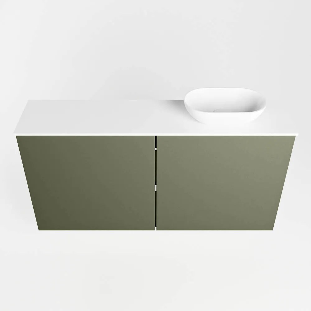 Mondiaz Fowy toiletmeubel 100cm army met witte waskom rechts en kraangat