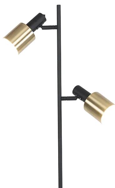 Design vloerlamp zwart met goud 2-lichts - Stijn Modern E27 Binnenverlichting Lamp