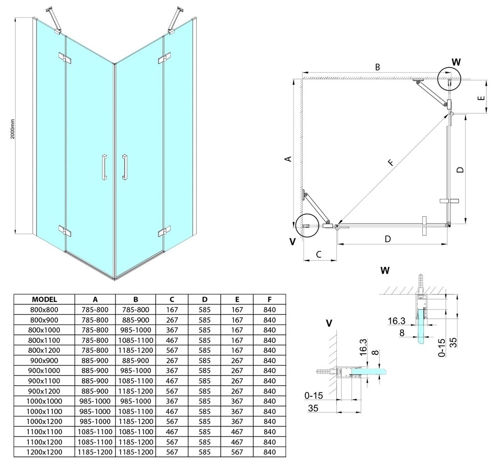 Gelco Trinity douchecabine met hoekinstap 100x80cm mat glas zwart mat